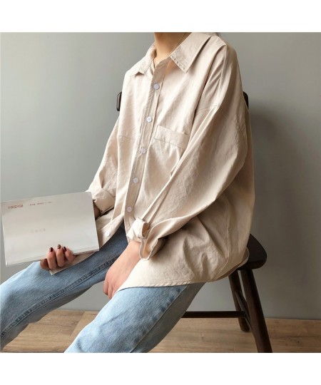 Minimalist Loose White Shirts for Women Turn-down Collar Solid Female Shirts Tops 2023 Spring Summer Blouses $36.81 - Blouses...