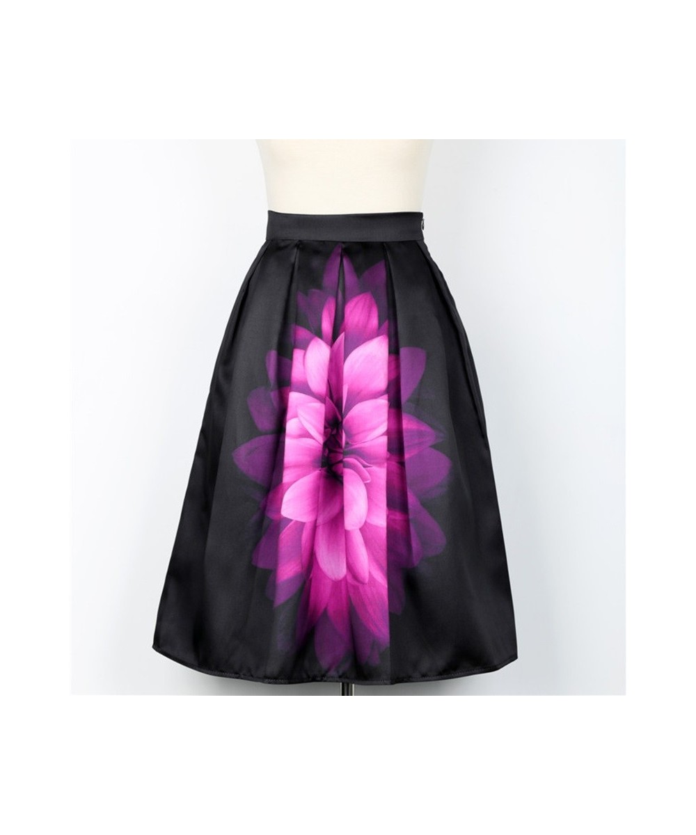 2023 Spring Autumn Audrey Hepburn Vintage Retro Fantasy Purple Flower Floral Print High Waist Pleated Midi Skirt Black Saias ...