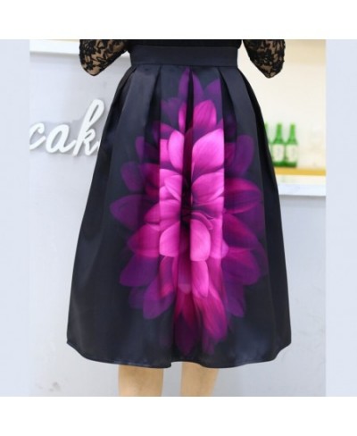 2023 Spring Autumn Audrey Hepburn Vintage Retro Fantasy Purple Flower Floral Print High Waist Pleated Midi Skirt Black Saias ...