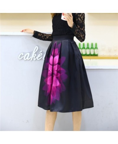 2023 Spring Autumn Audrey Hepburn Vintage Retro Fantasy Purple Flower Floral Print High Waist Pleated Midi Skirt Black Saias ...