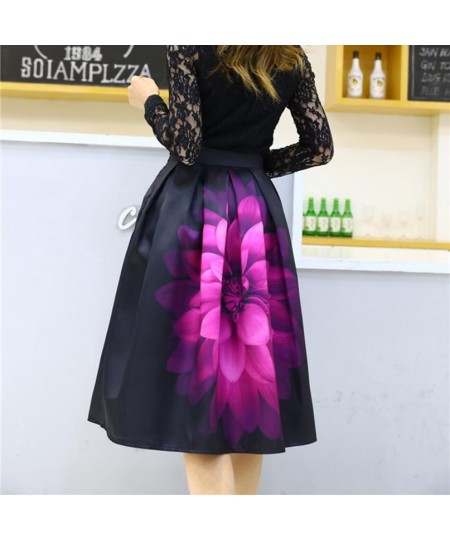 2023 Spring Autumn Audrey Hepburn Vintage Retro Fantasy Purple Flower Floral Print High Waist Pleated Midi Skirt Black Saias ...