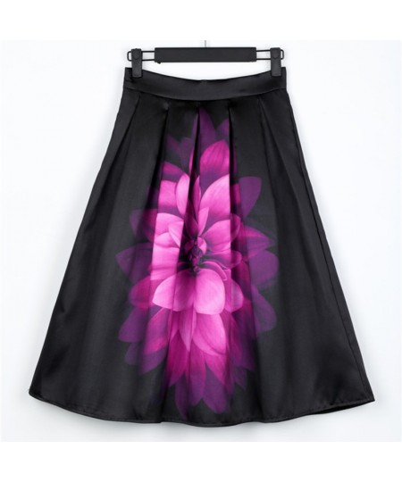 2023 Spring Autumn Audrey Hepburn Vintage Retro Fantasy Purple Flower Floral Print High Waist Pleated Midi Skirt Black Saias ...