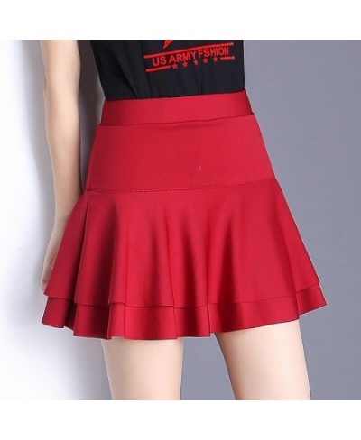 Square dance double cake skirt A-line skirt sailor dance skirt autumn/winter high waist dance wardrobe malfunction-proof red ...