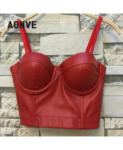 Women Summer Sexy Top PU Leather Festival Clothing Tops Bralette Cropped Top Female Punk Goth Clubwear Black Red Plus Size $3...