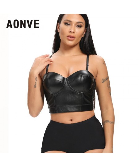 Women Summer Sexy Top PU Leather Festival Clothing Tops Bralette Cropped Top Female Punk Goth Clubwear Black Red Plus Size $3...