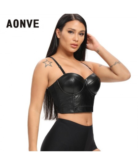 Women Summer Sexy Top PU Leather Festival Clothing Tops Bralette Cropped Top Female Punk Goth Clubwear Black Red Plus Size $3...