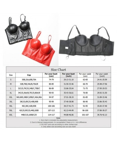 Women Summer Sexy Top PU Leather Festival Clothing Tops Bralette Cropped Top Female Punk Goth Clubwear Black Red Plus Size $3...