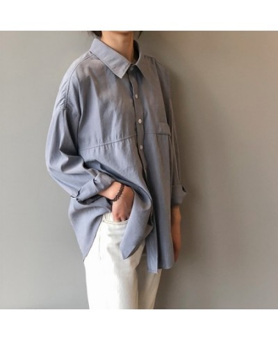 Minimalist Loose White Shirts for Women Turn-down Collar Solid Female Shirts Tops 2023 Spring Summer Blouses $36.81 - Blouses...