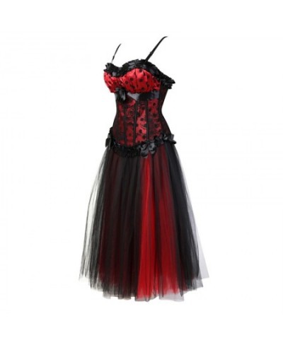 Women Sexy Lace Overbust Corset Dress Corsets Bustier Top Gothic Strap Steampunk Corset with Long Dancing Skirts S-6XL $70.27...