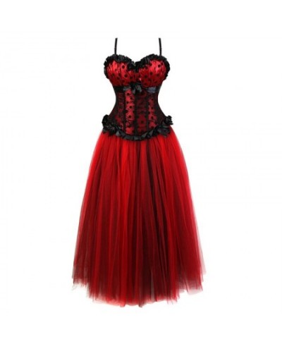 Women Sexy Lace Overbust Corset Dress Corsets Bustier Top Gothic Strap Steampunk Corset with Long Dancing Skirts S-6XL $70.27...