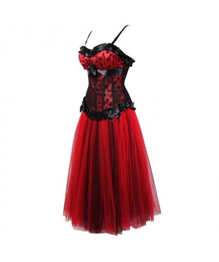 Women Sexy Lace Overbust Corset Dress Corsets Bustier Top Gothic Strap Steampunk Corset with Long Dancing Skirts S-6XL $70.27...