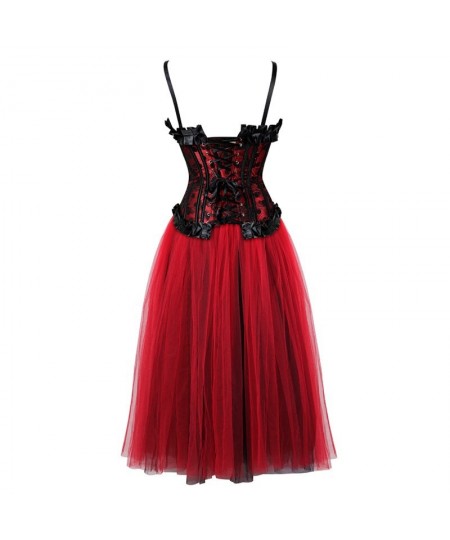 Women Sexy Lace Overbust Corset Dress Corsets Bustier Top Gothic Strap Steampunk Corset with Long Dancing Skirts S-6XL $70.27...