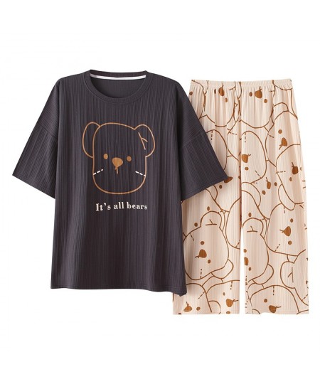 Summer 100%Cotton Cartoon Women Pajamas Set Round Neck Casual M-5XL Female Pyjamas Short Top+Short Pants $35.22 - Sleepwears