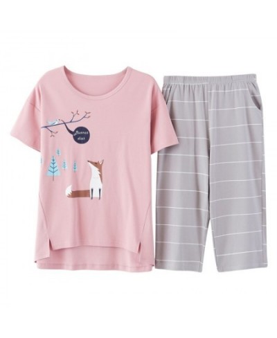 Summer 100%Cotton Cartoon Women Pajamas Set Round Neck Casual M-5XL Female Pyjamas Short Top+Short Pants $35.22 - Sleepwears