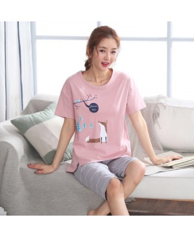 Summer 100%Cotton Cartoon Women Pajamas Set Round Neck Casual M-5XL Female Pyjamas Short Top+Short Pants $35.22 - Sleepwears