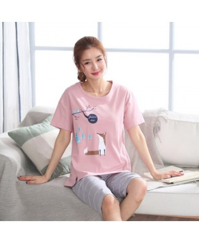 Summer 100%Cotton Cartoon Women Pajamas Set Round Neck Casual M-5XL Female Pyjamas Short Top+Short Pants $35.22 - Sleepwears