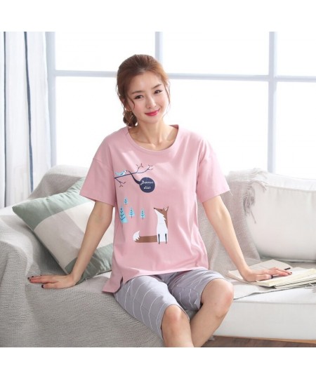 Summer 100%Cotton Cartoon Women Pajamas Set Round Neck Casual M-5XL Female Pyjamas Short Top+Short Pants $35.22 - Sleepwears