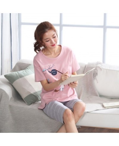 Summer 100%Cotton Cartoon Women Pajamas Set Round Neck Casual M-5XL Female Pyjamas Short Top+Short Pants $35.22 - Sleepwears