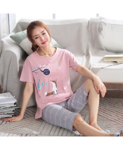 Summer 100%Cotton Cartoon Women Pajamas Set Round Neck Casual M-5XL Female Pyjamas Short Top+Short Pants $35.22 - Sleepwears