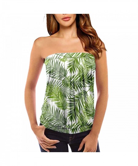 Plant Printed Women Summer Strapless Tanks Draped Casual Tube Top Printed Block Sleeveless Wrap New Style Streetwear Daily $2...