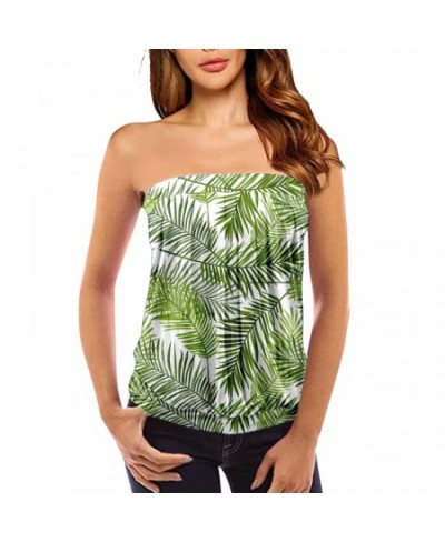 Plant Printed Women Summer Strapless Tanks Draped Casual Tube Top Printed Block Sleeveless Wrap New Style Streetwear Daily $2...