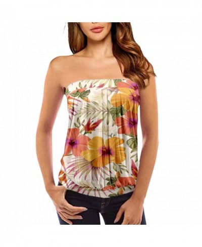 Plant Printed Women Summer Strapless Tanks Draped Casual Tube Top Printed Block Sleeveless Wrap New Style Streetwear Daily $2...