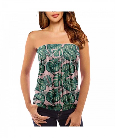 Plant Printed Women Summer Strapless Tanks Draped Casual Tube Top Printed Block Sleeveless Wrap New Style Streetwear Daily $2...