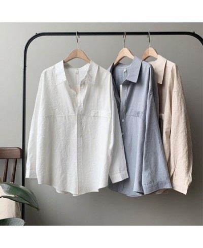 Minimalist Loose White Shirts for Women Turn-down Collar Solid Female Shirts Tops 2023 Spring Summer Blouses $36.81 - Blouses...