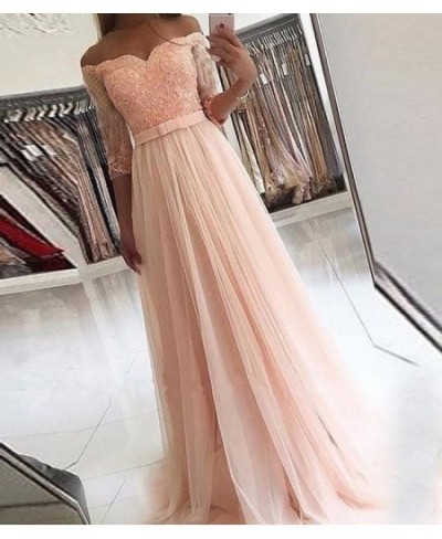 Bridesmaid Engagement Wedding Dress Summer Women Sexy Slash Neck Flower Embroidery Mesh Tulle Evening Prom Dress Party Night ...