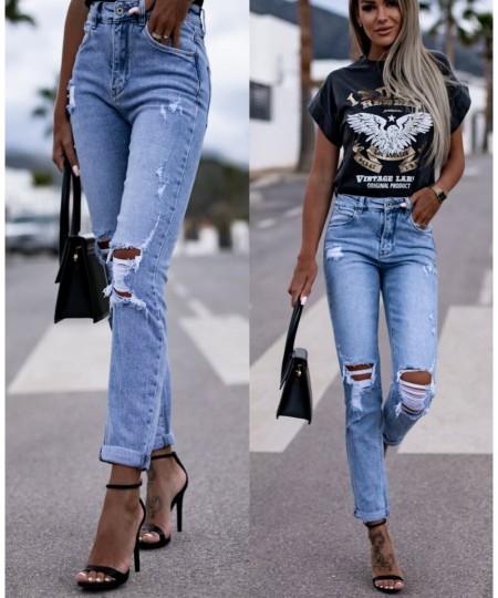 2023 Spring Women's New Jeans Stretchy Broken Straight Tight Hip Fashion Pants Women $41.60 - Jeans