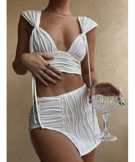 2022 Fashion Sexy Solid Color Two-Piece Women Set Short Top Elastic Waist Side Split Mini Skirt Homewear Ladies Sleepwear $39...