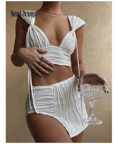 2022 Fashion Sexy Solid Color Two-Piece Women Set Short Top Elastic Waist Side Split Mini Skirt Homewear Ladies Sleepwear $39...