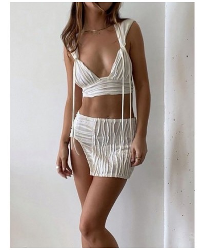 2022 Fashion Sexy Solid Color Two-Piece Women Set Short Top Elastic Waist Side Split Mini Skirt Homewear Ladies Sleepwear $39...