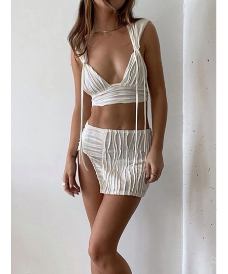 2022 Fashion Sexy Solid Color Two-Piece Women Set Short Top Elastic Waist Side Split Mini Skirt Homewear Ladies Sleepwear $39...