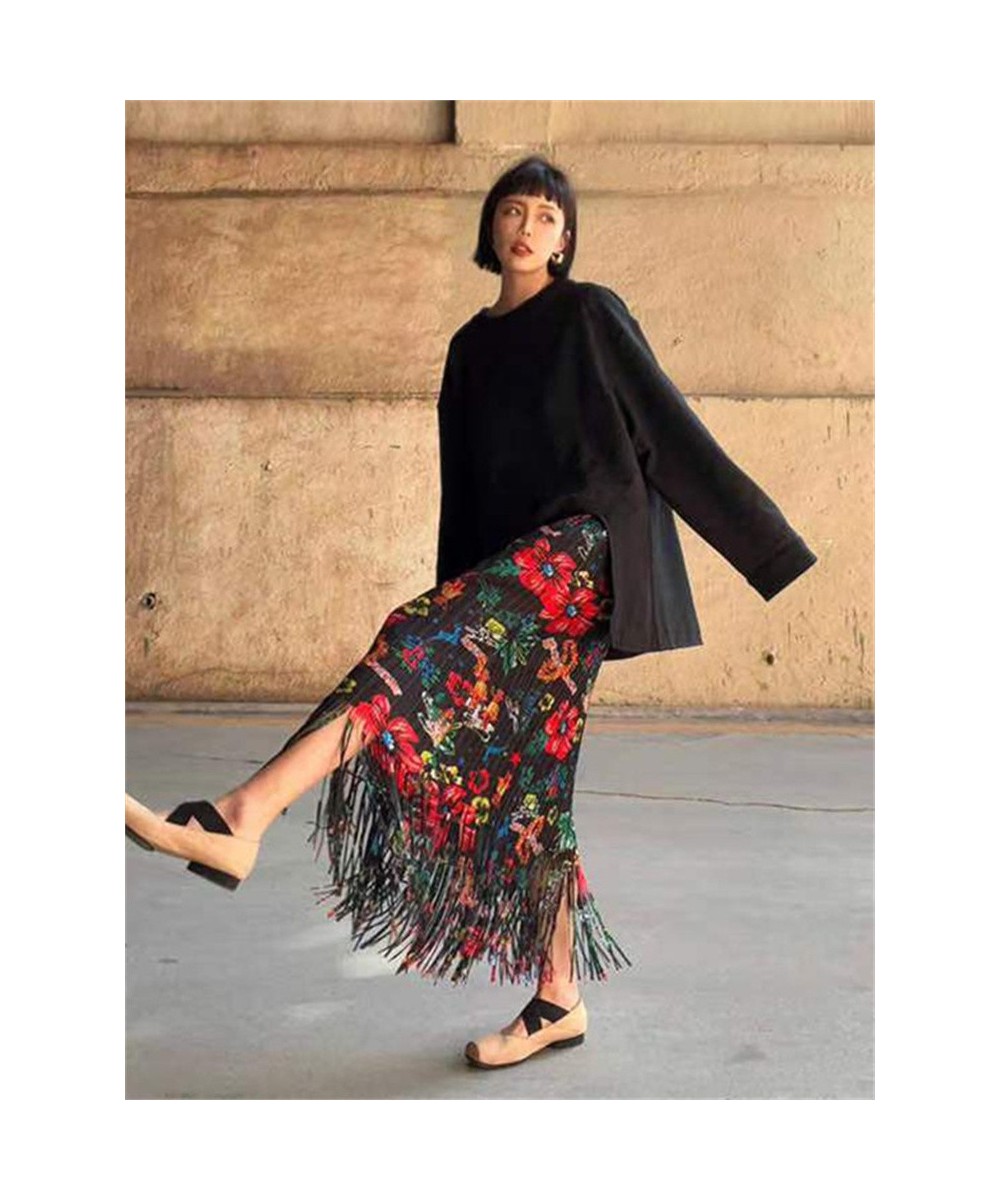 Miyake Style High-End Fashion Tassel Skirt Women's Summer 2023 New Slim Fit Waist-Controlled Slim Pleated Printed Skirt Women...