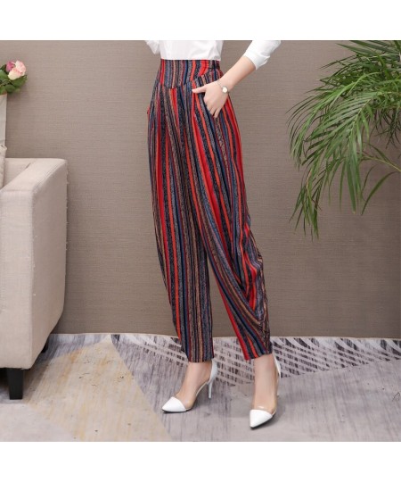 Women Summer Pants 2023 New Style Women Cotton Print Vintage Plaid Elastic Waist Loose Casual Female Trousers $32.24 - Pants ...