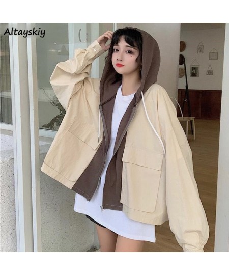 Jackets Women Spring Autumn Casual All-match Students Patchwork Korean Style Chic Zipper Harajuku Females Streetwear Overcoat...