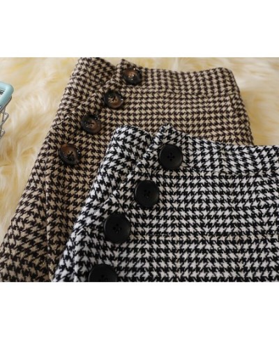 Houndstooth-breasted Woolen Mid-length Skirt Winter New Style High Waist Slimming Retro Skirt Thick Woolen Skirt Trend S-XXL ...