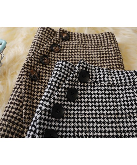 Houndstooth-breasted Woolen Mid-length Skirt Winter New Style High Waist Slimming Retro Skirt Thick Woolen Skirt Trend S-XXL ...