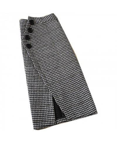 Houndstooth-breasted Woolen Mid-length Skirt Winter New Style High Waist Slimming Retro Skirt Thick Woolen Skirt Trend S-XXL ...