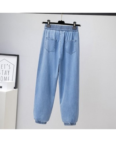 Summer Ice Silk Jeans Women Fashion Patches Harem Pants High Waist Ladies Loose Casual Denim Pants Femme джинсы высокая талия...