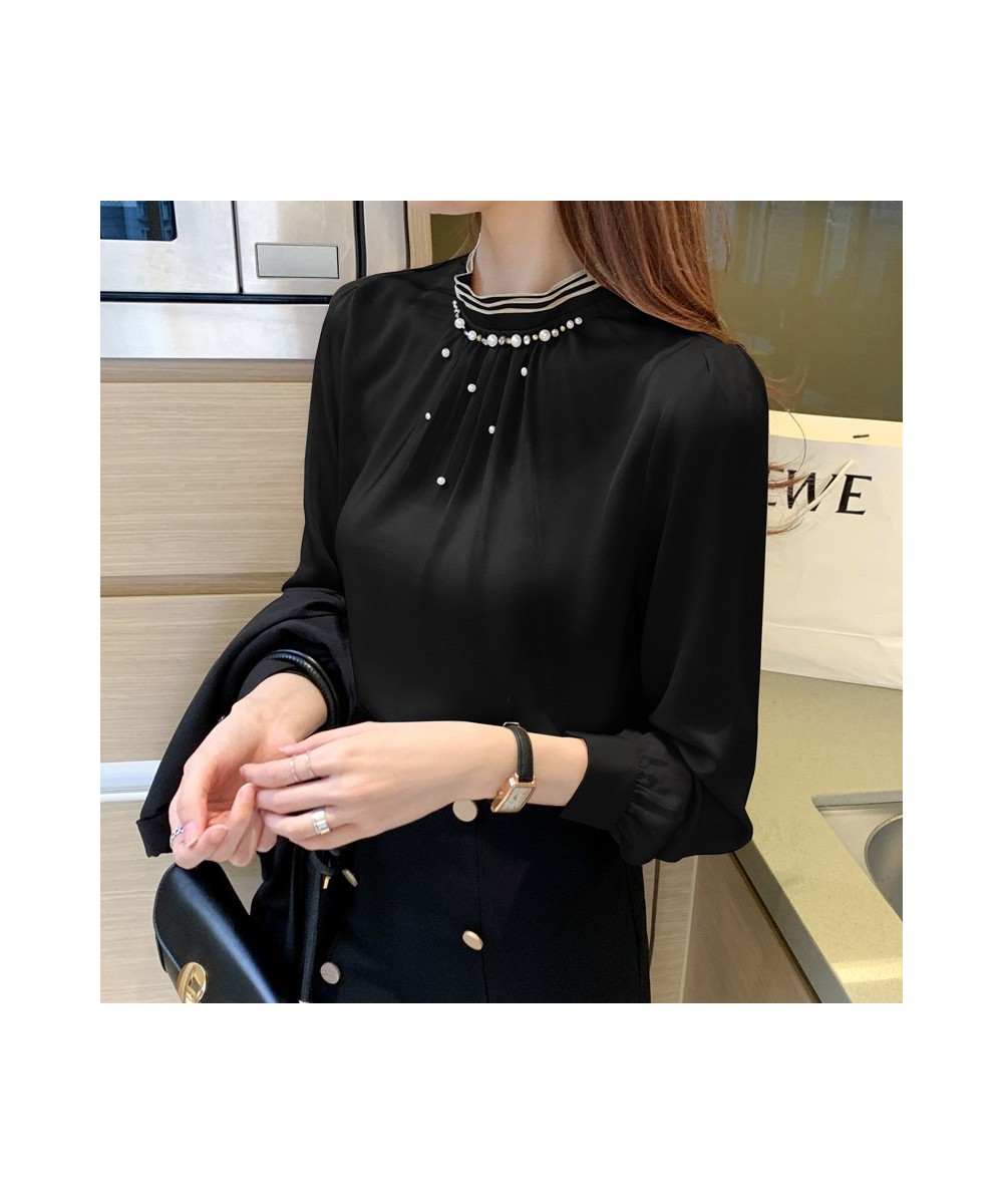 Autumn Long Sleeve Blouse Women Blusas Mujer De Moda 2022 Beading Stand Collar Chiffon Blouse Shirt Top Women Clothes Blusa $...