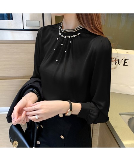 Autumn Long Sleeve Blouse Women Blusas Mujer De Moda 2022 Beading Stand Collar Chiffon Blouse Shirt Top Women Clothes Blusa $...