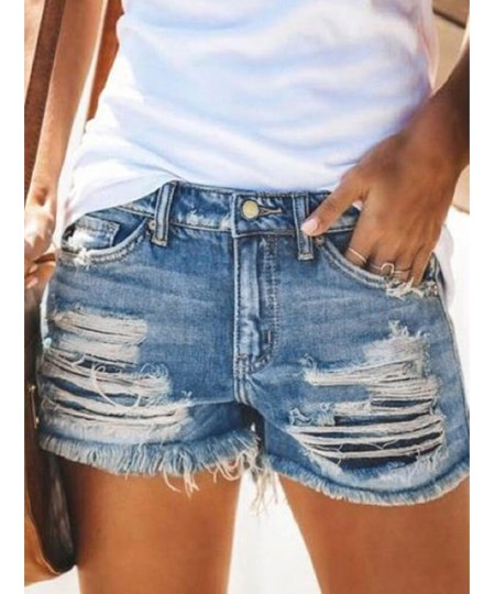 2023 Summer Women Distressed Cuffed Rolled Hem Casual Denim Shorts Must Have Casual Jeans Shorts Sexy Hot Denim Hole Shorts $...