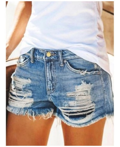 2023 Summer Women Distressed Cuffed Rolled Hem Casual Denim Shorts Must Have Casual Jeans Shorts Sexy Hot Denim Hole Shorts $...