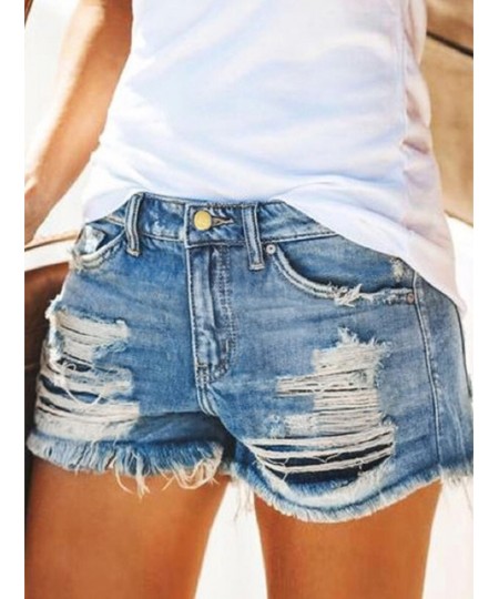 2023 Summer Women Distressed Cuffed Rolled Hem Casual Denim Shorts Must Have Casual Jeans Shorts Sexy Hot Denim Hole Shorts $...