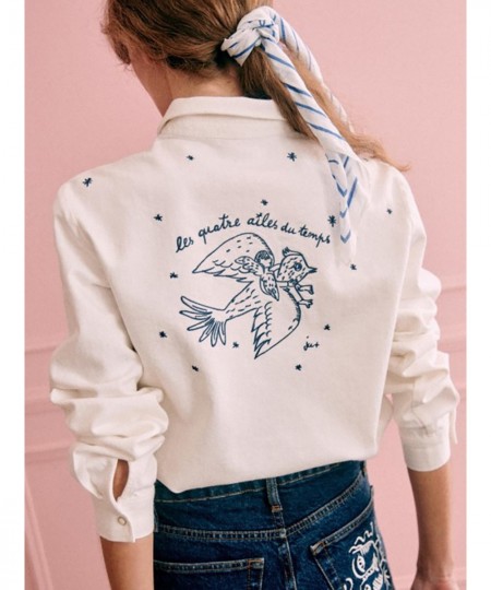 Rowling Mirror Dove of Peace Embroidery Denim Button Shirt Women Lapel Long Sleeve Single Breasted Blouse Office Lady Tops 20...