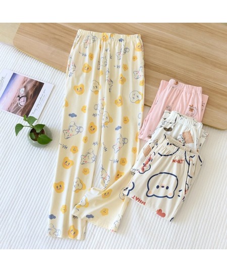 Women Knitted Cotton Pajama Pants Cartoon Soft Slacks Elastic Waist Sleep Bottoms Plus Size Pajamas Home Wear Lounge Pants 20...