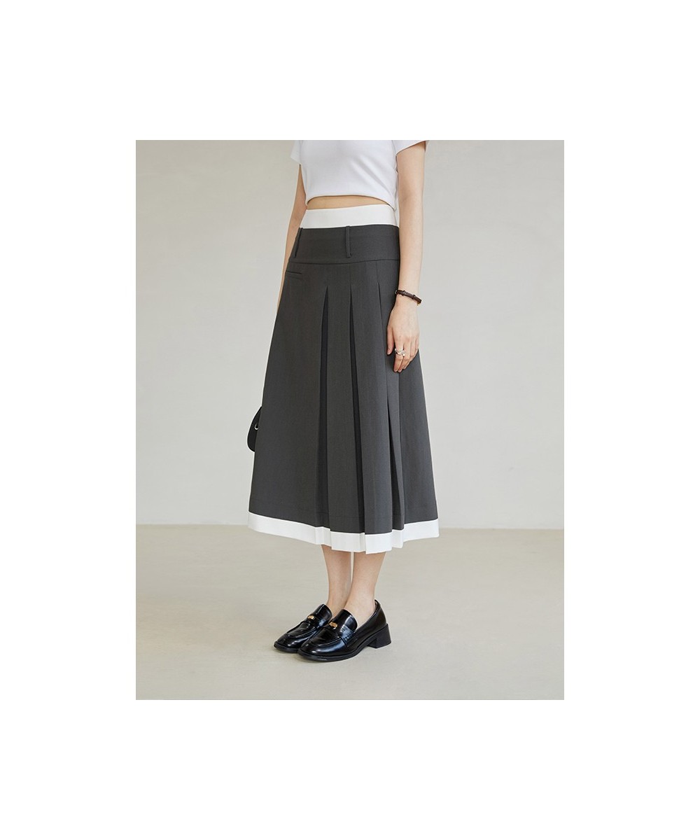 Grey Design Feeling Pleated Skirt For Female Minority 2023 Summer New High Waist A-Line Skirt For Women Casual Loose $79.98 -...