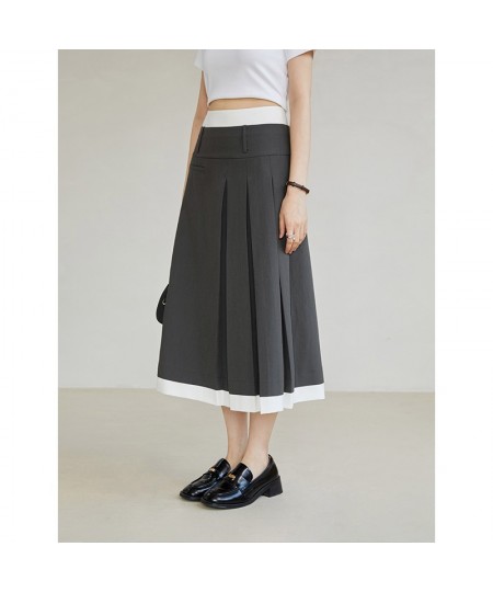 Grey Design Feeling Pleated Skirt For Female Minority 2023 Summer New High Waist A-Line Skirt For Women Casual Loose $79.98 -...